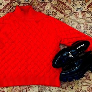 The East Order ADELE CABLE-KNIT LONG SLEEVE MOCK SWEATER Red Small